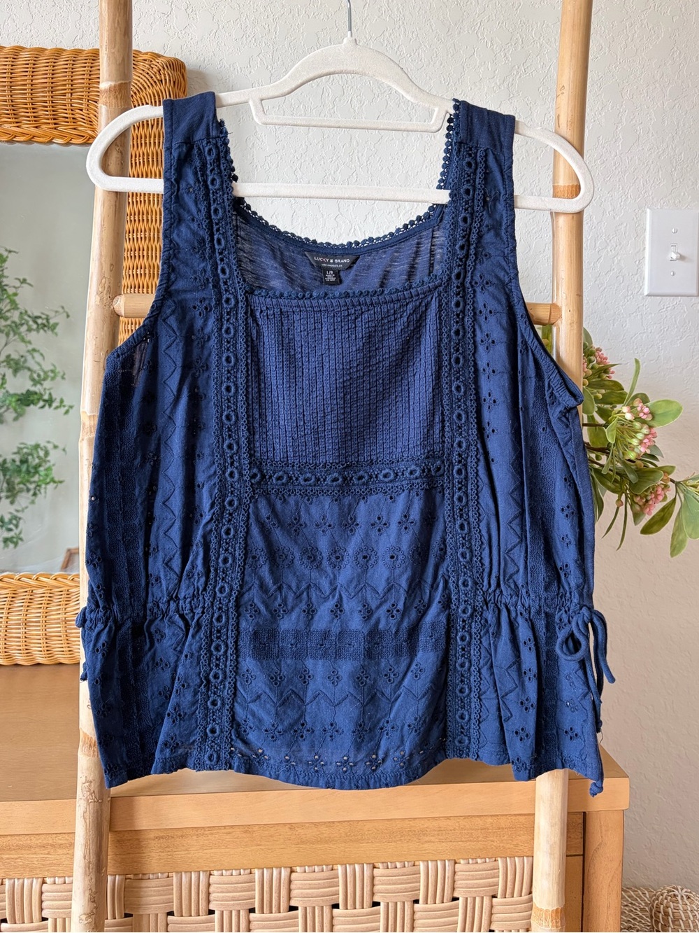 Lucky Brand Navy Sleeveless Drawstring Tank Top